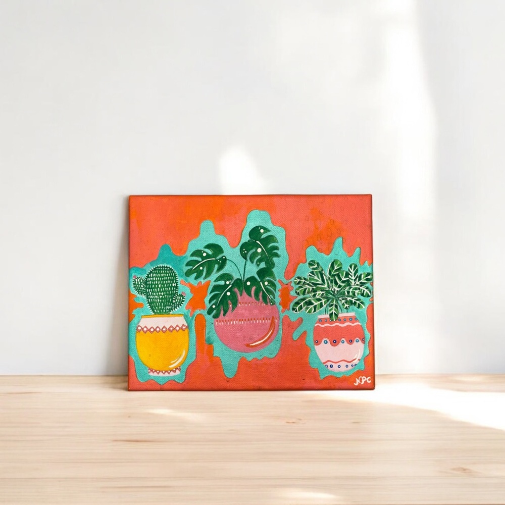 🪴 Handmade Potted Plants Acrylic Painting ~ 8x10”